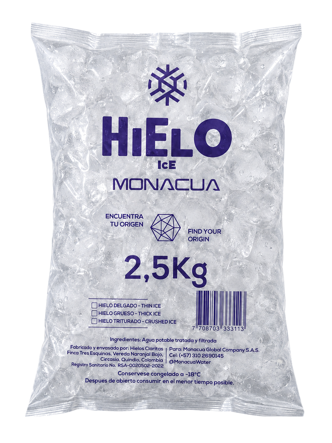 Reverso de la bolsa Monacua de hielo de 2,5 kg