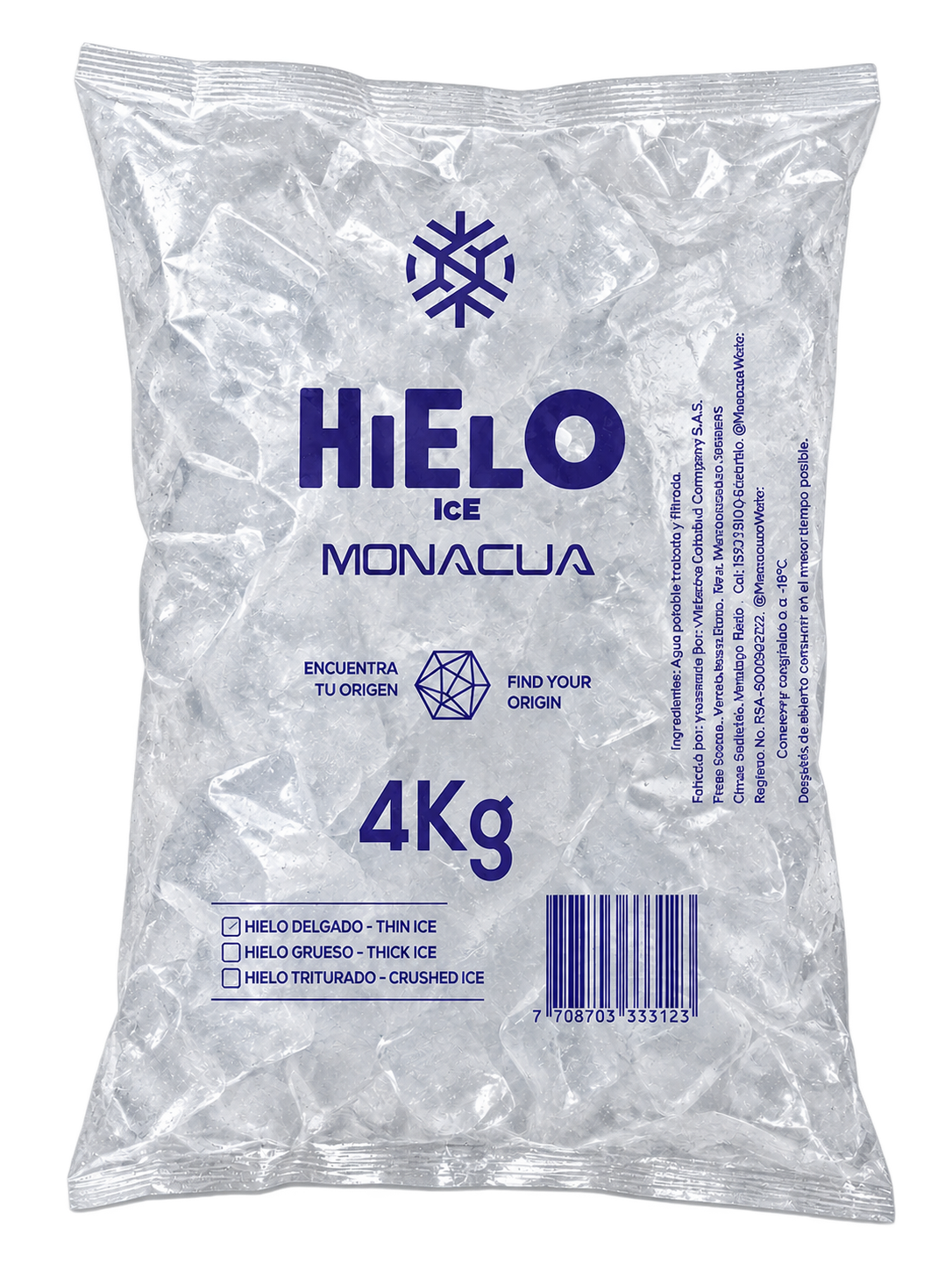 Reverso de la bolsa Monacua de hielo de 4 kg